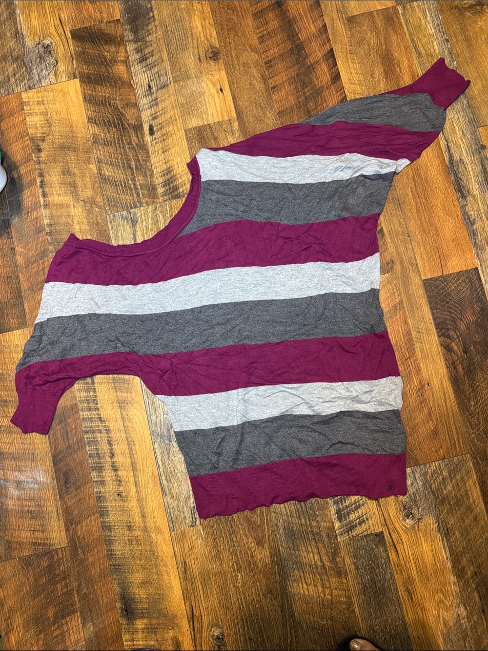 Guess Women's Striped Scoop Neck Top - Plum, Gray & Light Gray